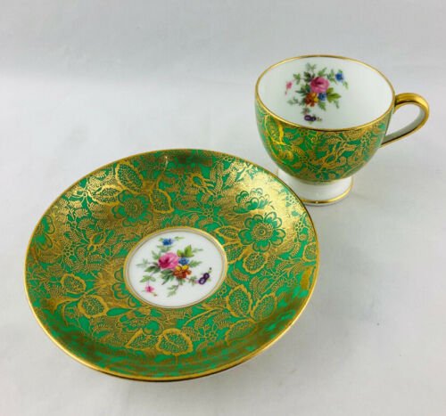 ミントン　ブロケードグリーン金彩　ティカップ＆ソーサー