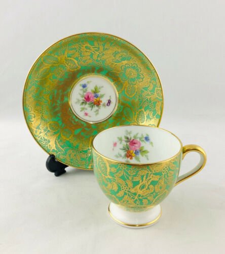 ミントン ブロケードグリーン金彩 ティカップ＆ソーサー