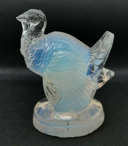 1920年代　ルネラリック　サイン入り　乳白色ガラス　七面鳥　フィギュリン　フードマスコット