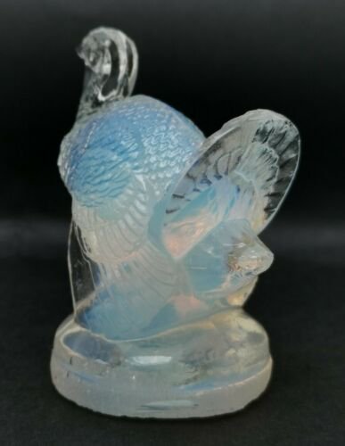 1920年代　ルネラリック　サイン入り　乳白色ガラス　七面鳥　フィギュリン　フードマスコット