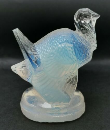 1920年代　ルネラリック　サイン入り　乳白色ガラス　七面鳥　フィギュリン　フードマスコット