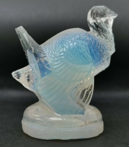 1920年代　ルネラリック　サイン入り　乳白色ガラス　七面鳥　フィギュリン　フードマスコット