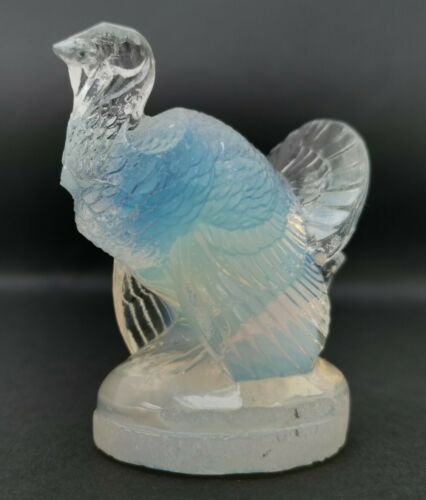 1920年代　ルネラリック　サイン入り　乳白色ガラス　七面鳥　フィギュリン　フードマスコット