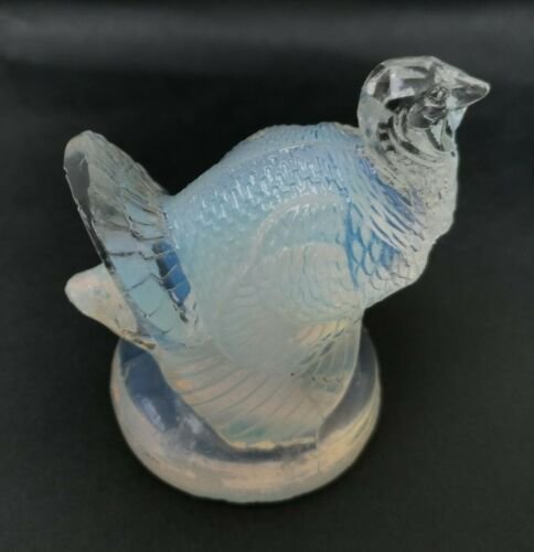 1920年代　ルネラリック　サイン入り　乳白色ガラス　七面鳥　フィギュリン　フードマスコット