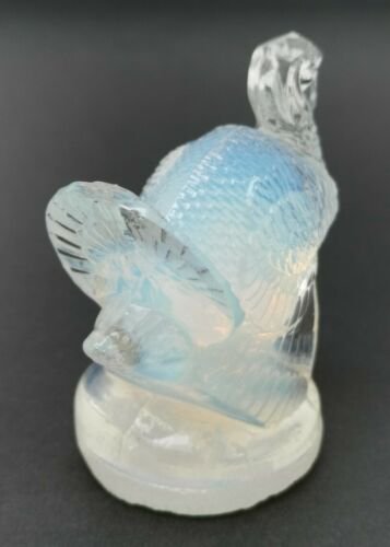 1920年代　ルネラリック　サイン入り　乳白色ガラス　七面鳥　フィギュリン　フードマスコット