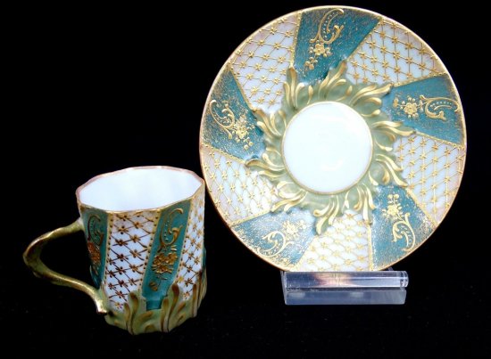 A.クリンゲンバーグ　C.ドウェンガー　リモージュ　金メッキ　5.4cm　デミタスカップとソーサー　1890年