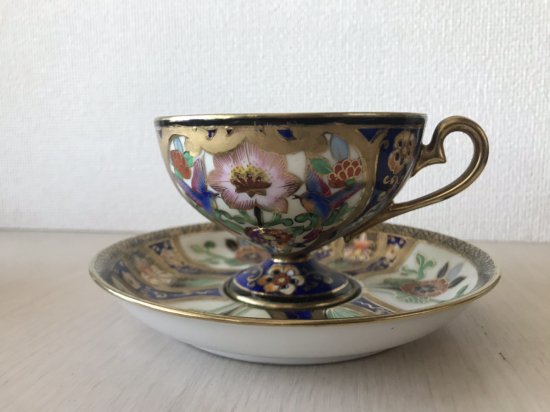 オールドノリタケ アールヌーボー文様ハミングバードのティーカップ＆ソーサー