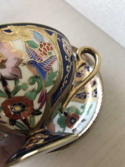 オールドノリタケ アールヌーボー文様ハミングバードのティーカップ＆ソーサー