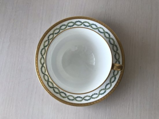 アンティーク　ミントン　金彩とオリーブ文様のティーカップ&ソーサー