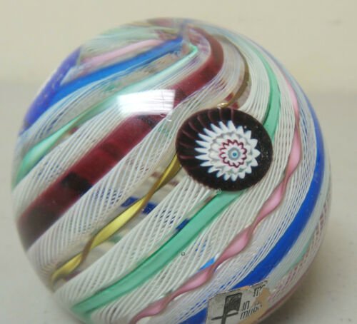 ムラノ　ラッティチーノリボン　ミルフィオリガラス　ペーパーウェイト