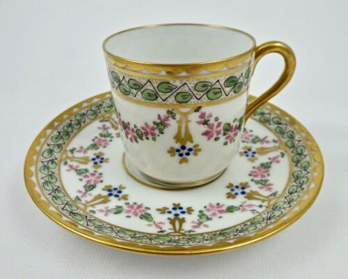 アンティーク　ピッカード　デミタスカップ  ソーサー　手描き絵付け