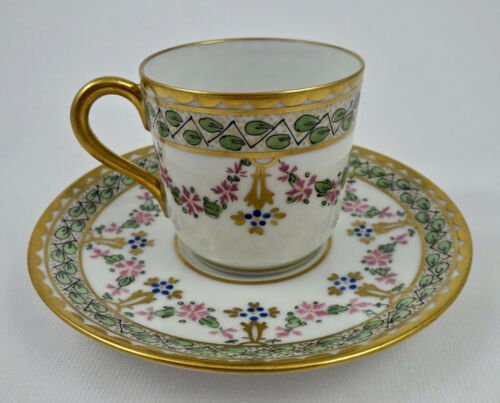 アンティーク　ピッカード　デミタスカップ  ソーサー　手描き絵付け