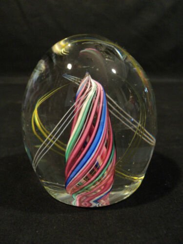 ムラノアートガラス　キャンディストライプ渦巻デザイン　ペーパーウェイト