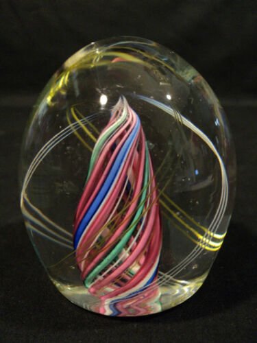 ムラノアートガラス　キャンディストライプ渦巻デザイン　ペーパーウェイト