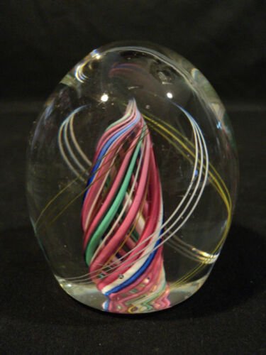 ムラノアートガラス　キャンディストライプ渦巻デザイン　ペーパーウェイト