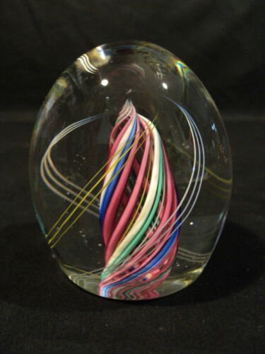 ムラノアートガラス　キャンディストライプ渦巻デザイン　ペーパーウェイト