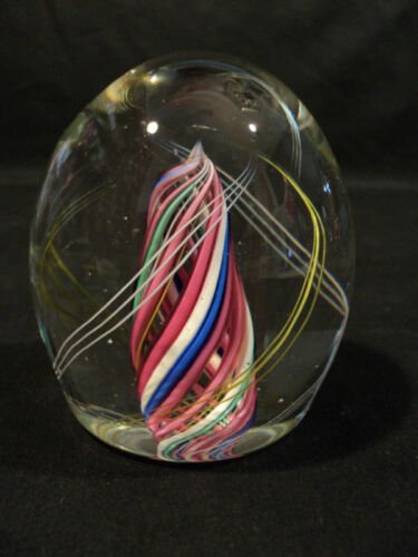 ムラノアートガラス　キャンディストライプ渦巻デザイン　ペーパーウェイト