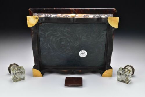 中国　リクガメ　貝殻　インクスタンド　真珠層　はめ込み細工　１９世記