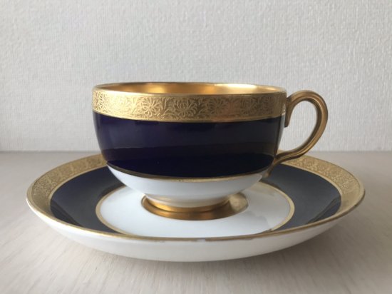 アンティーク　コールポート　コバルトブルー　ゴールド　カップとソーサー　シンプルスタイル