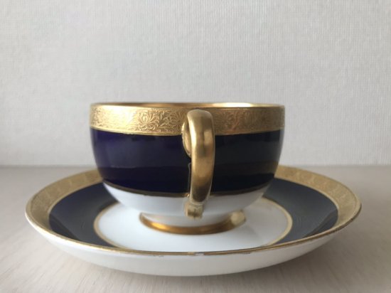 アンティーク　コールポート　コバルトブルー　ゴールド　カップとソーサー　シンプルスタイル