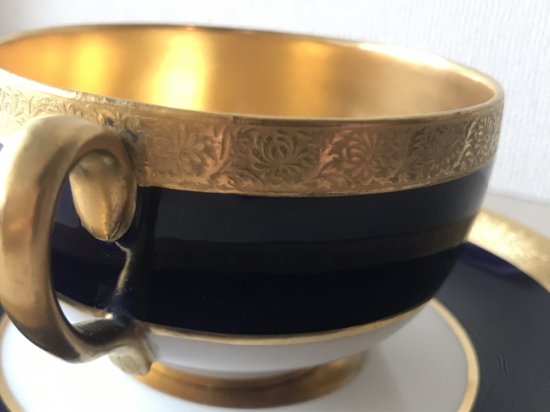 アンティーク　コールポート　コバルトブルー　ゴールド　カップとソーサー　シンプルスタイル