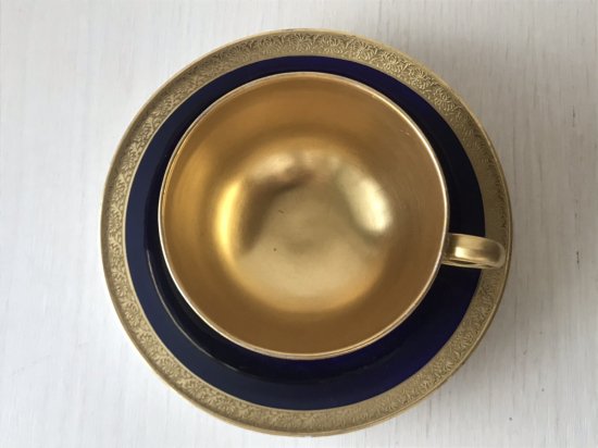 アンティーク　コールポート　コバルトブルー　ゴールド　カップとソーサー　シンプルスタイル