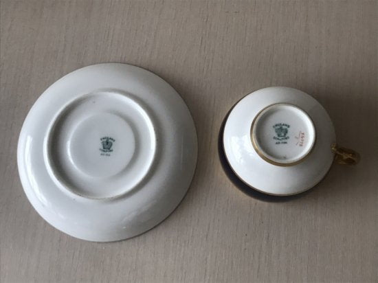 アンティーク　コールポート　コバルトブルー　ゴールド　カップとソーサー　シンプルスタイル