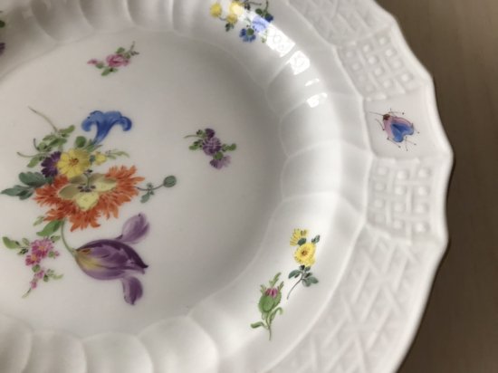 マイセン フラワーブーケ 昆虫 5つ花 デザートプレート