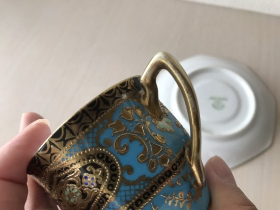 オールドノリタケ 金盛ターコイズとアールヌーボー紋 カップ＆ソーサー