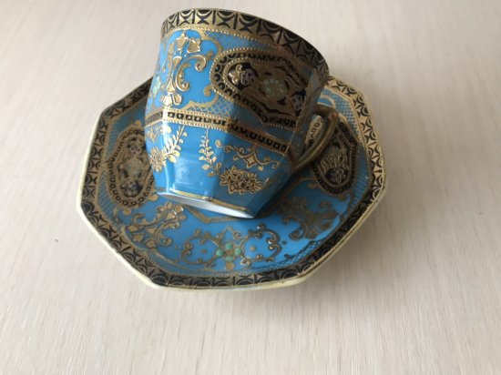 オールドノリタケ 金盛ターコイズとアールヌーボー紋 カップ＆ソーサー