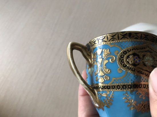 オールドノリタケ 金盛ターコイズとアールヌーボー紋 カップ＆ソーサー