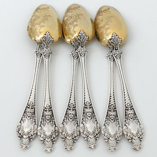 Ernieフランス　スターリングシルバー　18k スプーン　6本セット　ルネッサンス様式オリジナルの箱入り