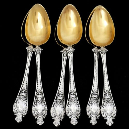 Ernieフランス　スターリングシルバー　18k スプーン　6本セット　ルネッサンス様式オリジナルの箱入り