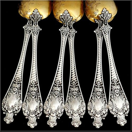 Ernieフランス　スターリングシルバー　18k スプーン　6本セット　ルネッサンス様式オリジナルの箱入り