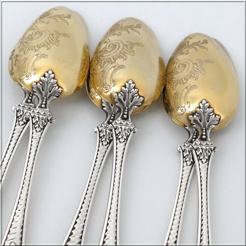 Ernieフランス　スターリングシルバー　18k スプーン　6本セット　ルネッサンス様式オリジナルの箱入り