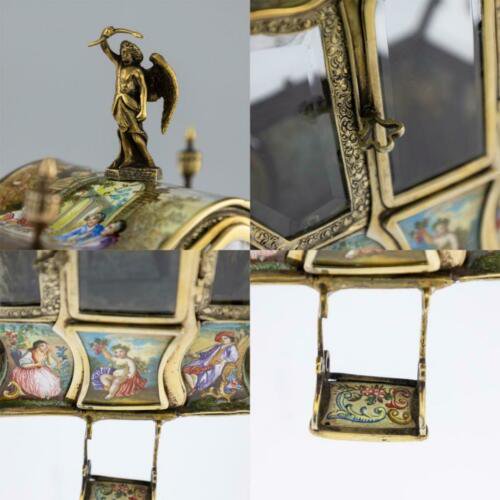 アンティーク 19世紀　オーストリア　純銀製　メッキ＆エナメル　四輪馬車　ウィーン c.1890