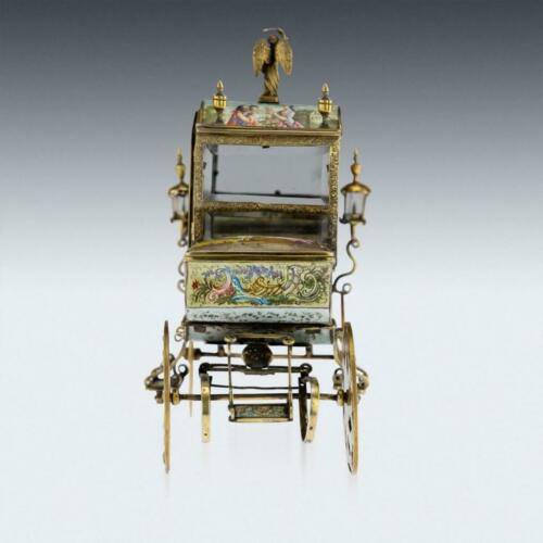 アンティーク 19世紀　オーストリア　純銀製　メッキ＆エナメル　四輪馬車　ウィーン c.1890