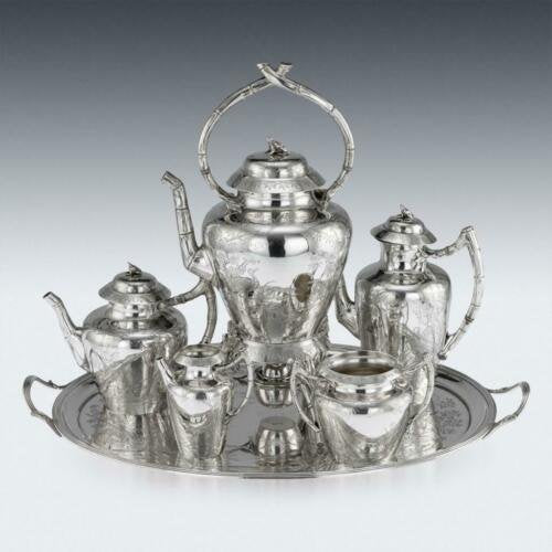アンティーク　19世紀　ヴィクトリアン　	耽美主義　銀無垢　茶器　c1880