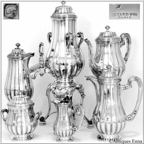 テタール　フランス　スターリングシルバー　サモワール、　チョコレートポット、ティポット、コーヒーポット、クリーマー