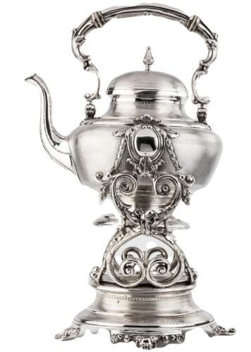 19世紀アンティーク　フランス　スターリングシルバー　ティ、コーヒーポット　ケトルサモワール、バーナー付き