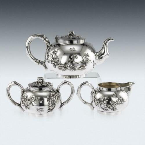 アンティーク20世紀 中国製　銀無垢　桜の花のデザイン　ティセット Chong Woo c1900