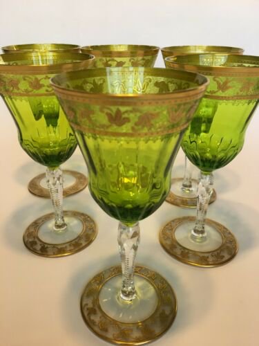 サンルイ　ワインコブレット　カロ柄　24金アザミデザイン 6個セット