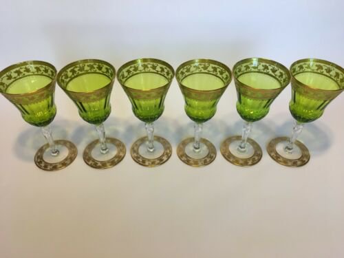 サンルイ　ワインコブレット　カロ柄　24金アザミデザイン 6個セット