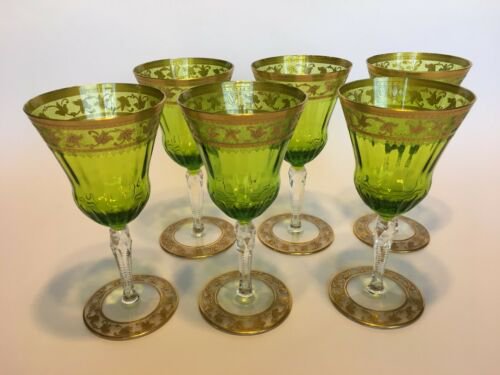 サンルイ　ワインコブレット　カロ柄　24金アザミデザイン 6個セット