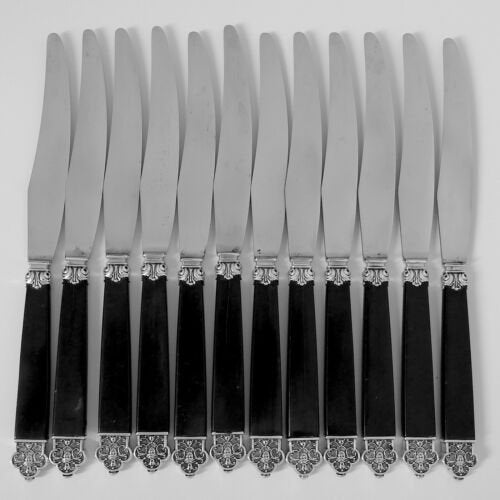 カルディヤック名作フランススターリングシルバーエボニーナイフセット12本　ルネッサンス調