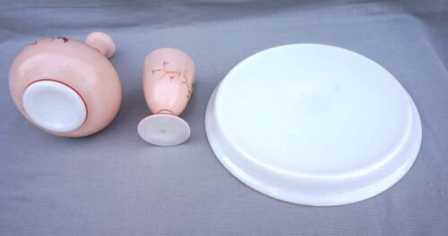 バカラ　ハンドペイント　オパーリン　ローズガラス　ナイトセット（ボトル、タンブラー＆トレイ　鳥と鳥の巣）