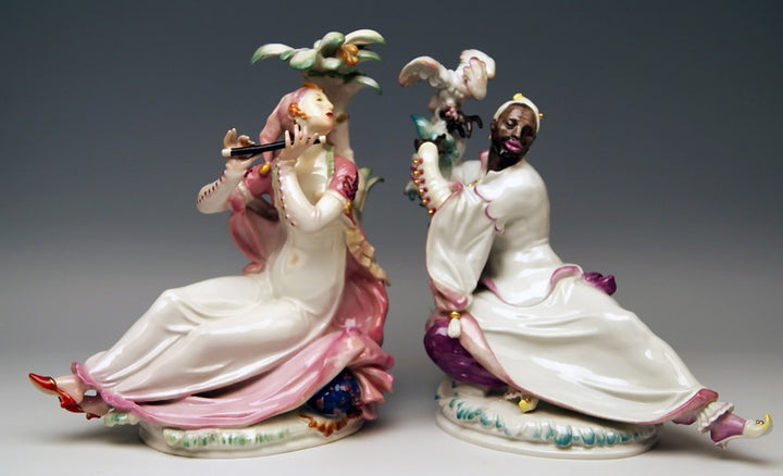 マイセン人形(Meissen)、東洋の女性と黒人男性、1級品