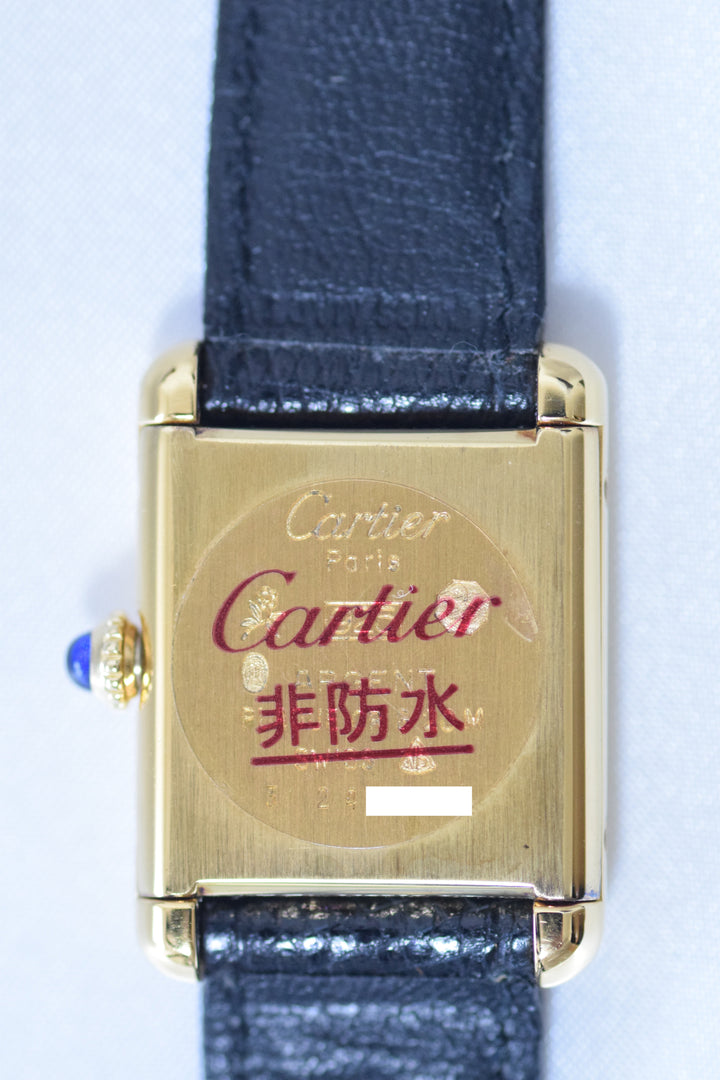 『国際永久保証書付き』マスト ドゥ カルティエ タンク　レディースヴィンテージウォッチ ブラック SMサイズ 手巻 純銀に18Kヴェルメイユ