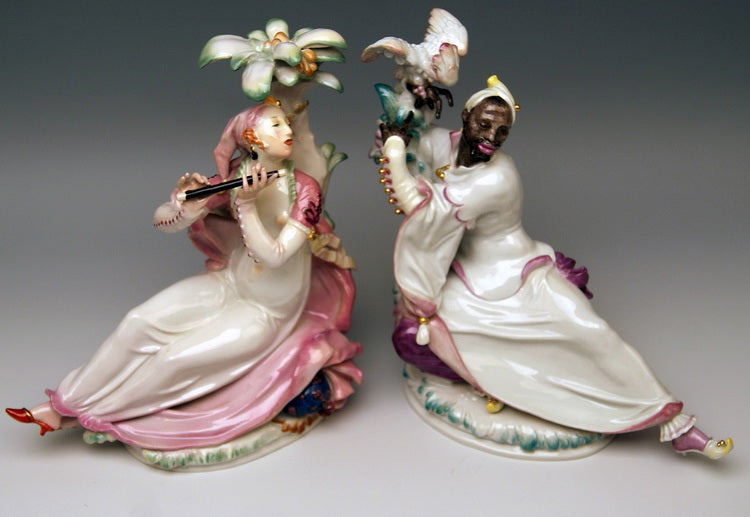 マイセン人形(Meissen)、東洋の女性と黒人男性、1級品