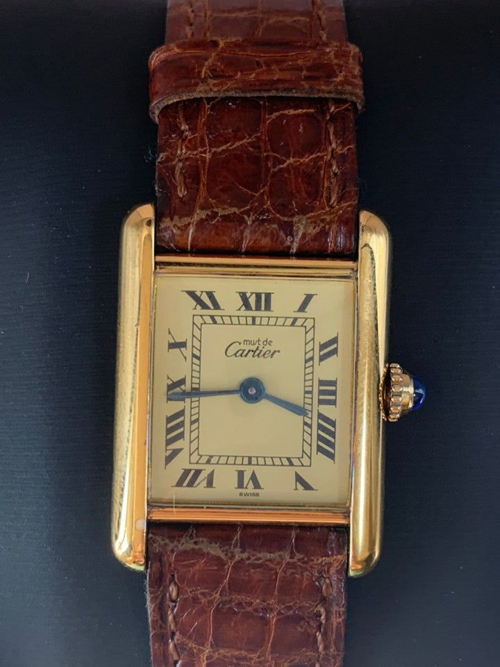 カルティエ 腕時計 マスト タンク ヴェルメイユ レディース 手巻き SV925 革ベルト